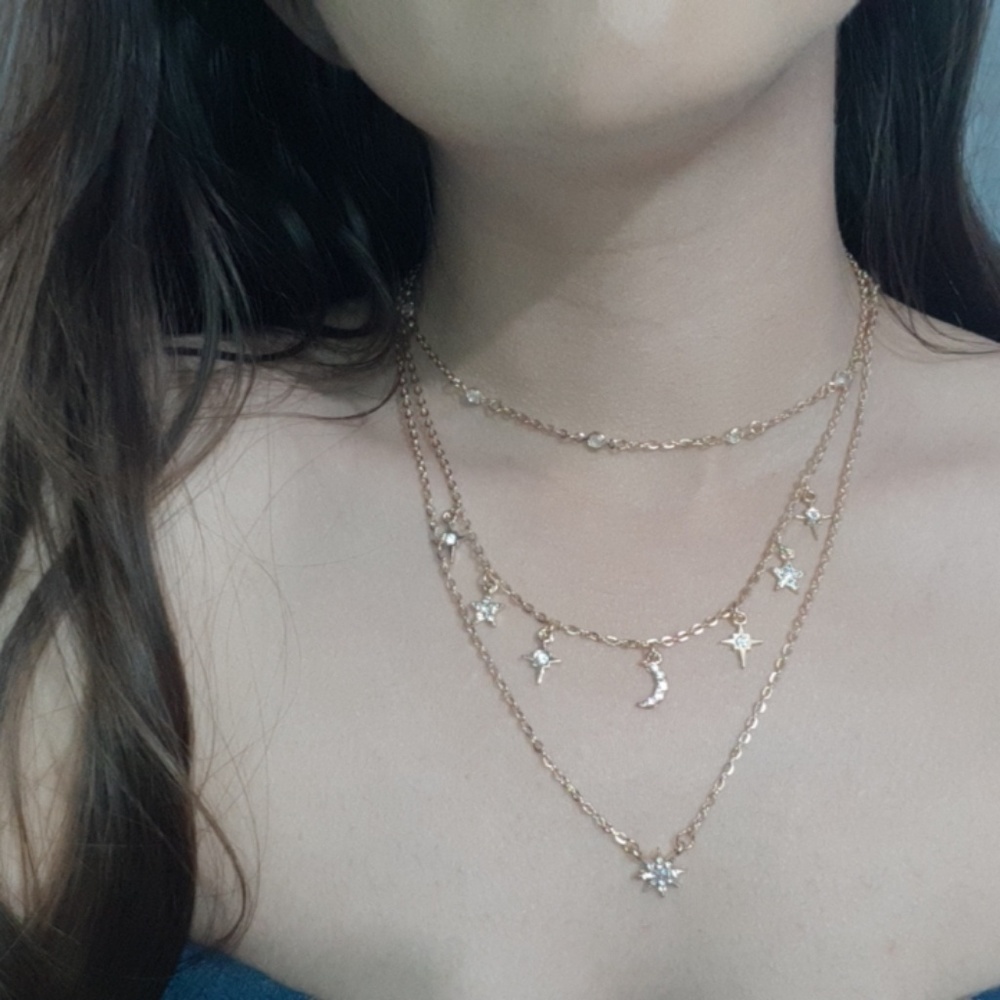 Sun and moon layered necklace
